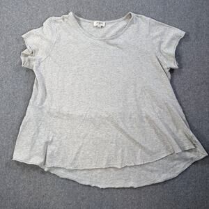 Umgee Short Sleeve Cut Off Tee Shirt Women's Large Linen Blend High Low Top